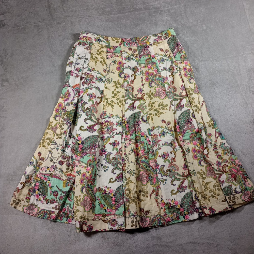 Grace Elements Paisley Midi Skirt Womens Small Multicolor Linen Blend Pleated